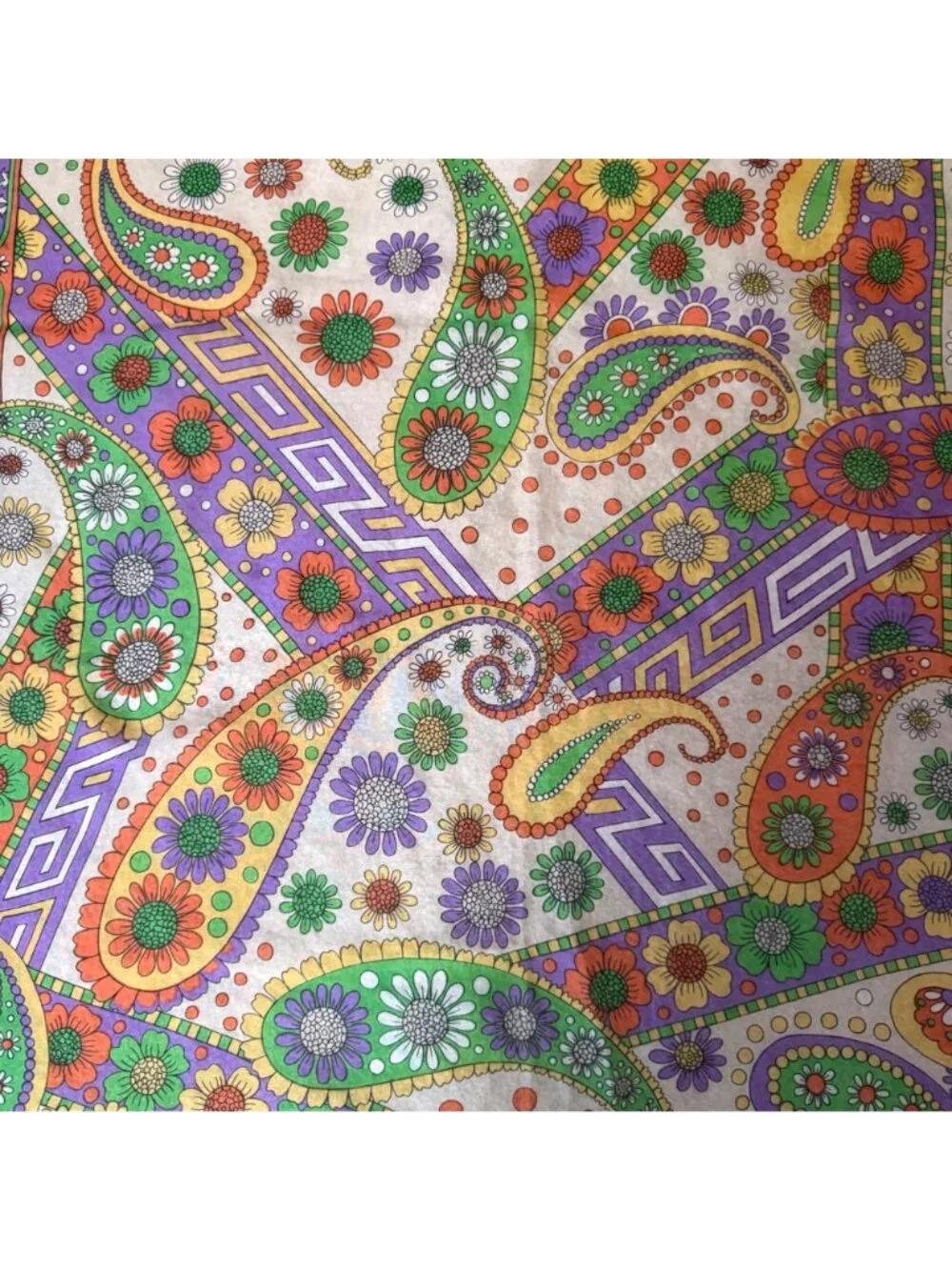 VTG Floral Paisley Print Square Scarf Purple Green Orange‎ Bohemian Style Hippie
